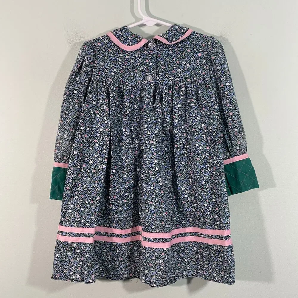 Vintage Carters Girl's Made In USA Long Sleeve Floral Dress Size 4T